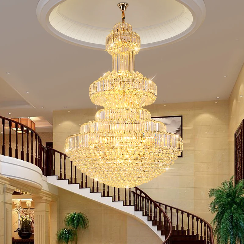 Customized Empire Hotel Lobby Gold Finished Big Crystal Chandelier For Villa Decoration