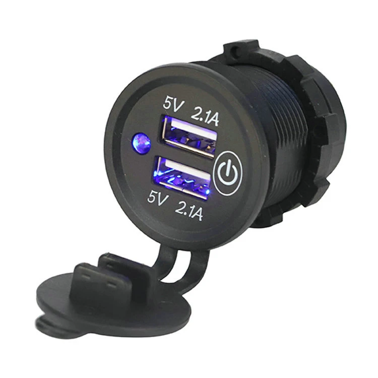 WELFNOBL Waterproof 5V 2.1A Dual USB Charger Black Housing Enclosure Power Socket USB Panel Switch Outlet for Boat