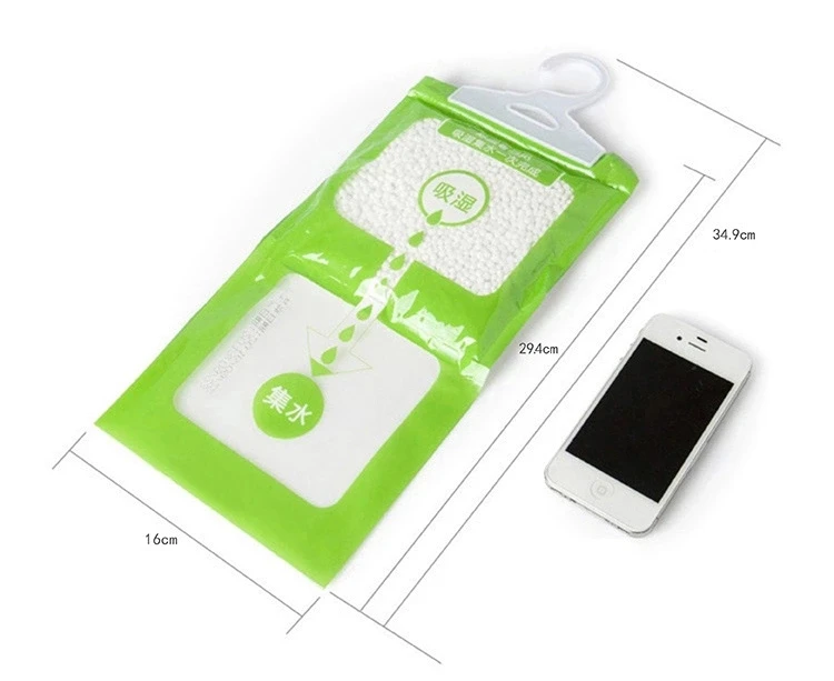 Absorb King Hang wardrobe dehumidifier damp moisture absorbing bag Calcium Chloride balls dehumidifier PE bag 500ml