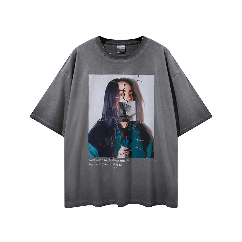 
2021 New Arrival oversized Fashion European unisex Tee Short Sleeve t shirt Custom Pyrograph tee 