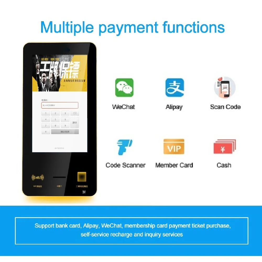 free standing 10.1 inch nfc reader facial camera massage currency exchange pos systems terminal for kiosk