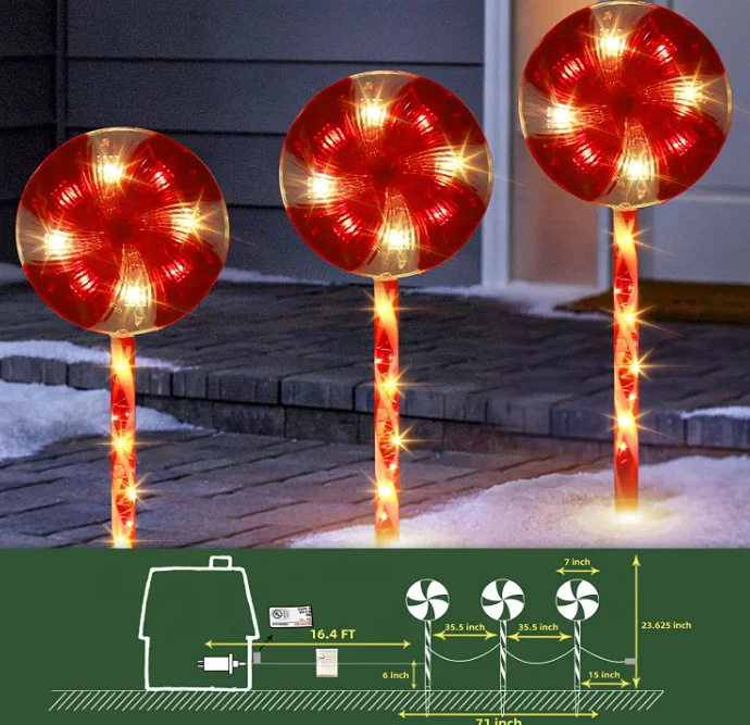 Christmas Pathway Markers Lollipops Peppermint Pathway Lights Candy Cane Lights with 8 Modes Pathway light