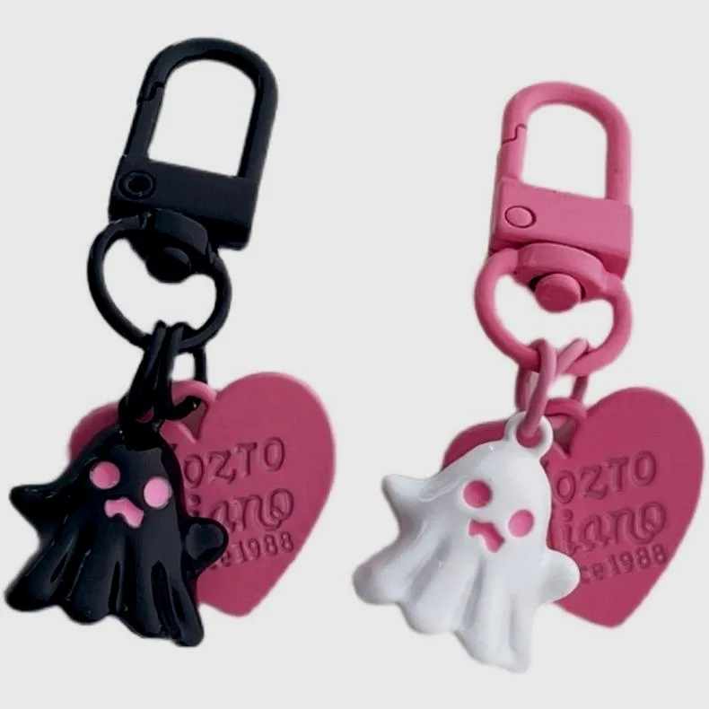 Sweet Cool Ghosts Love Couple Keychain Pink Black Boo Basket ghost Keychains Halloween Gifts mobile phone cases strap decoration