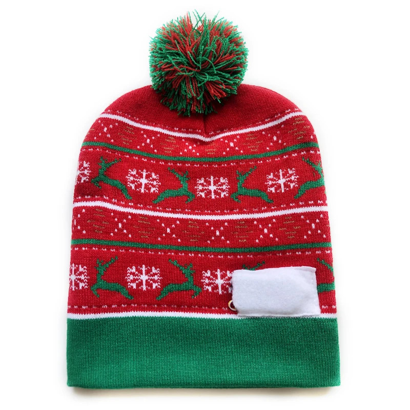 Оптовая продажа, рождественские шапки со светодиодной подсветкой, шапки, праздничная вязаная шапочка