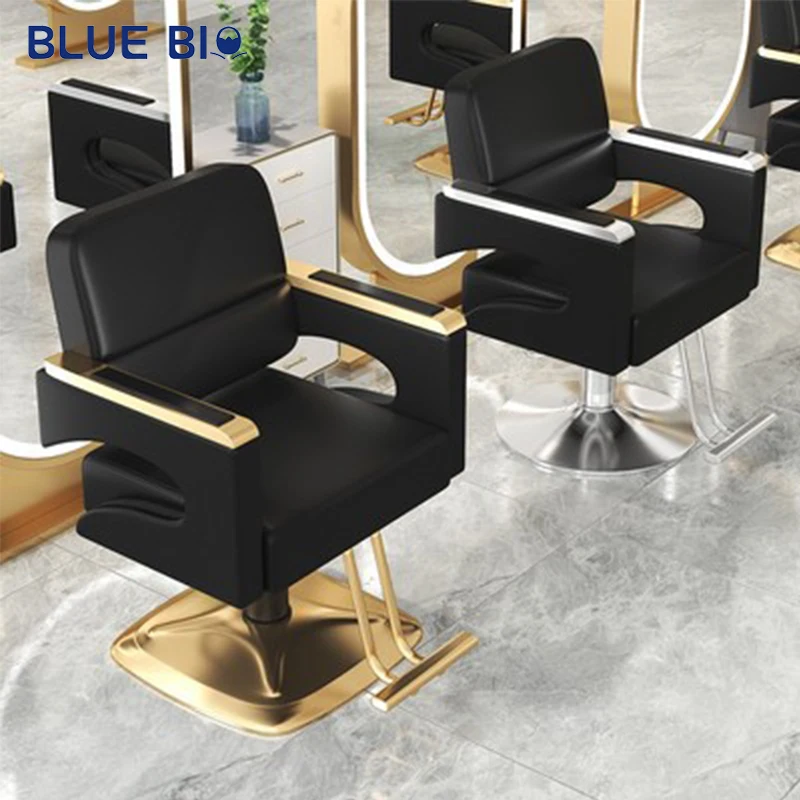 Modern Simple Golden Stainless Steel Armrest Hair Cutting Chair Adjustable Rotating Barber Shop Hair Salon Chair