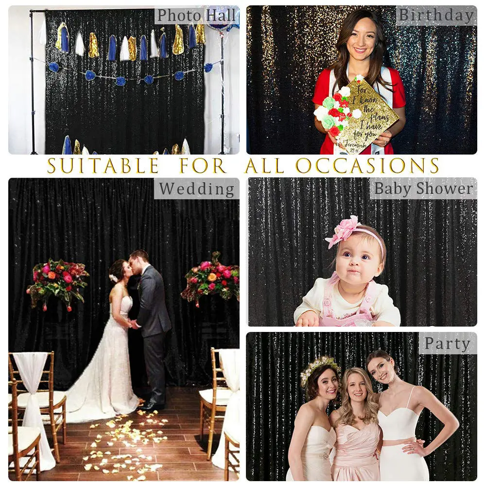 High Quality British Christmas Glitter Background Curtain Wedding Party 6ft X 8ft 3mm Black Sequin Backdrop