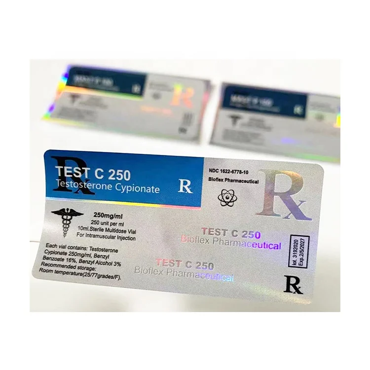 Custom print professional labs hologram Test E Cypionate steroid 10ml vial label pill bottles and labels for vials