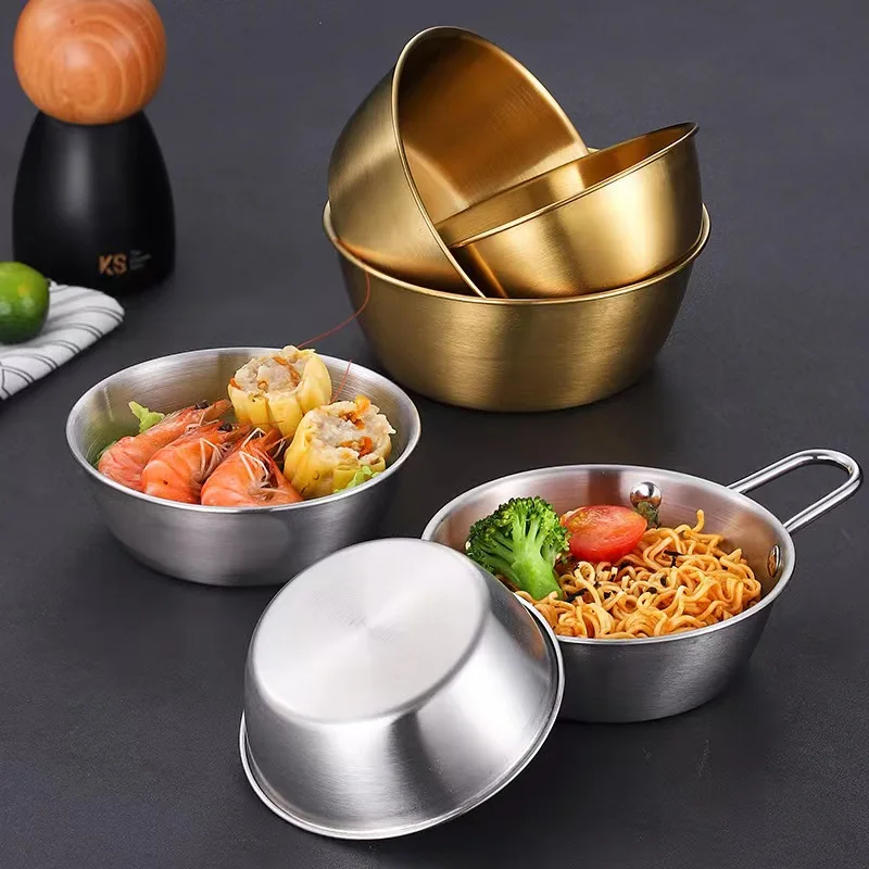 304 stainless steel Korean rice wine bowl Korean tableware golden barbecue shop seasoning bowl with handle