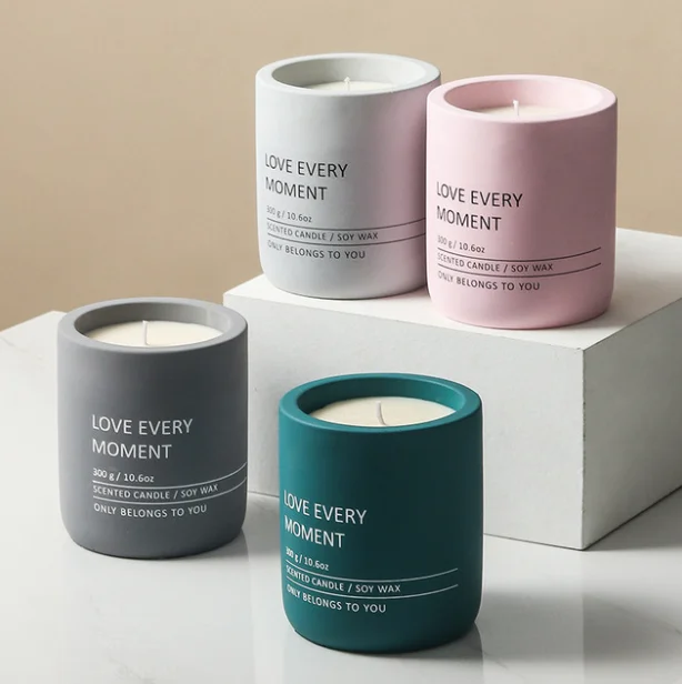 Modern design wholesale cotton wick 10.6oz soy candle wax Handmade Cement jar soy scented candle for home scented