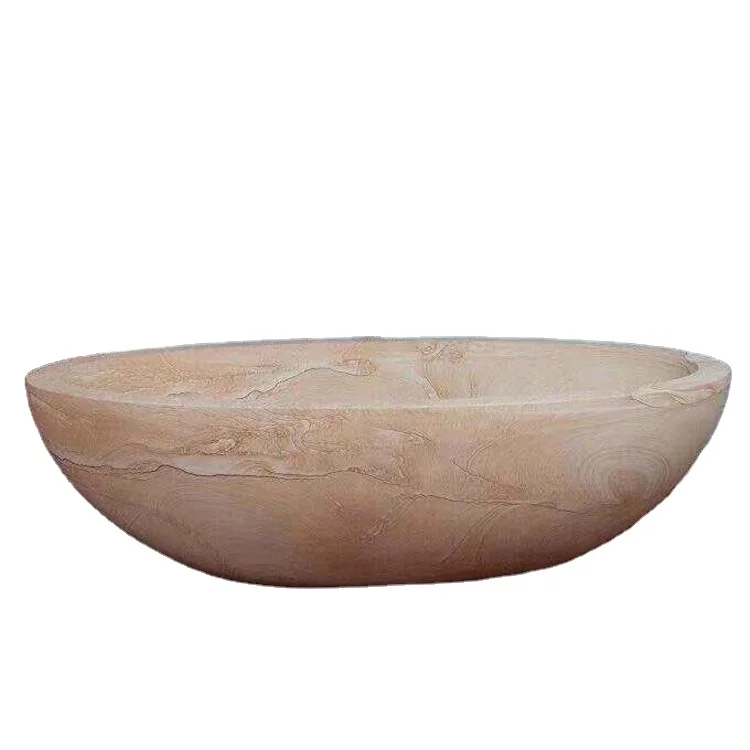 Freestanding High Polished Large Size Natural Sandstone Yellow Marble Stone Oval Bathtub Marble Stone Tub For Hotel Bathroom