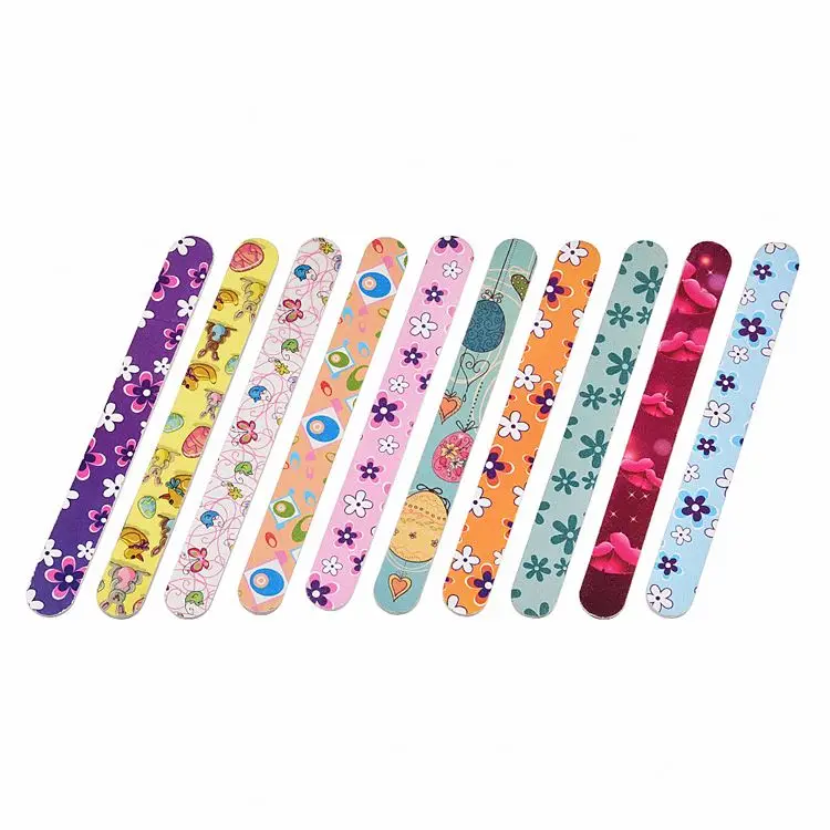 wholesale sandpaper nail files for Kids Finger Polishing Colorful multi patterns flower butterfly  printed double side