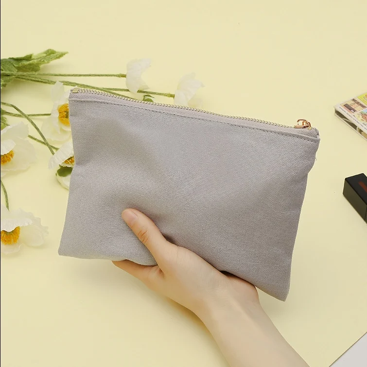 Natural Canvas Cosmetic Pouch Cotton Zipper Pouch Travel Makeup Storage Bag Small Cosmetic Bag For Packaging