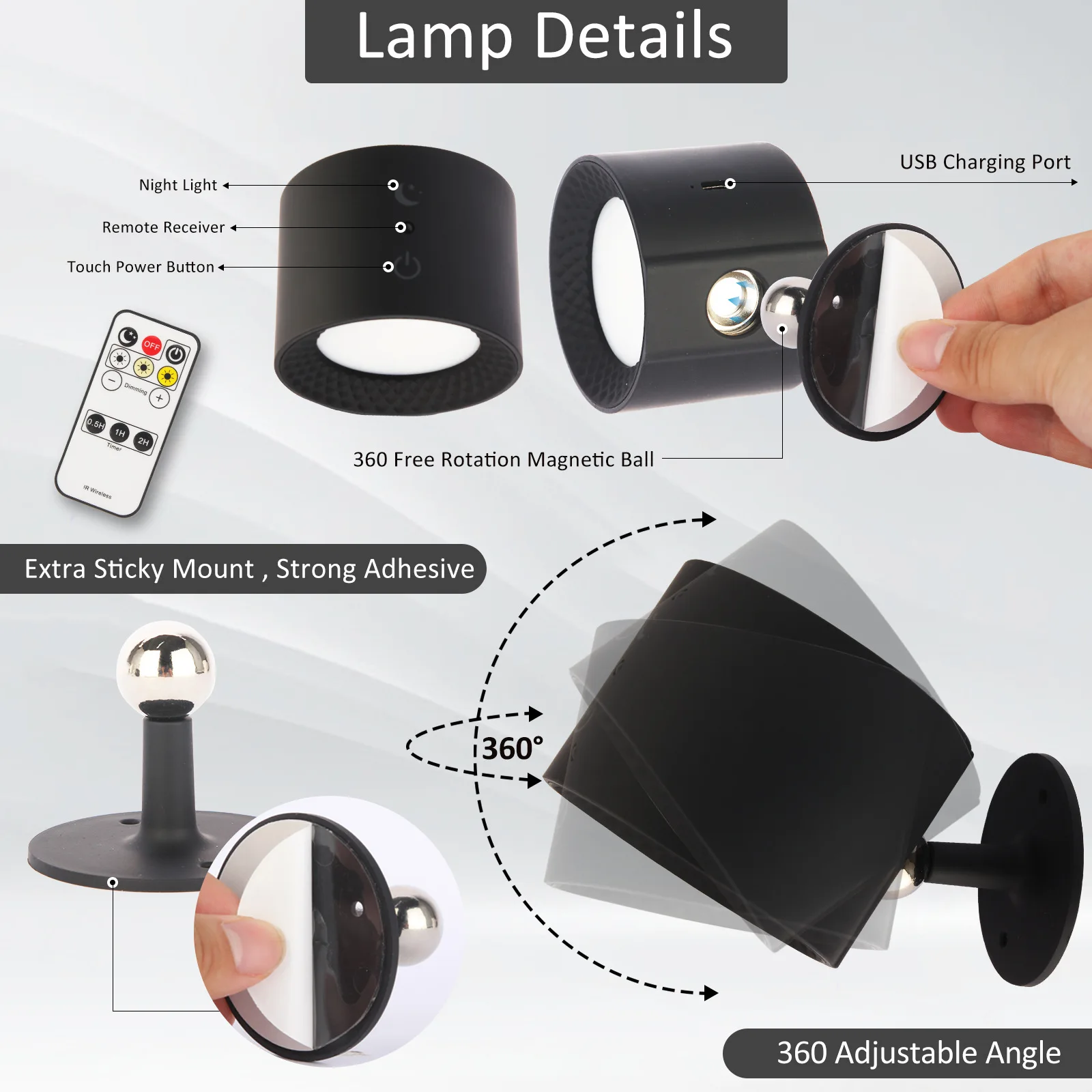 Remote control Wall Mounted interior rechargeable wireless wall lamp Bedside reading lamp LED wall lamps indoor modern