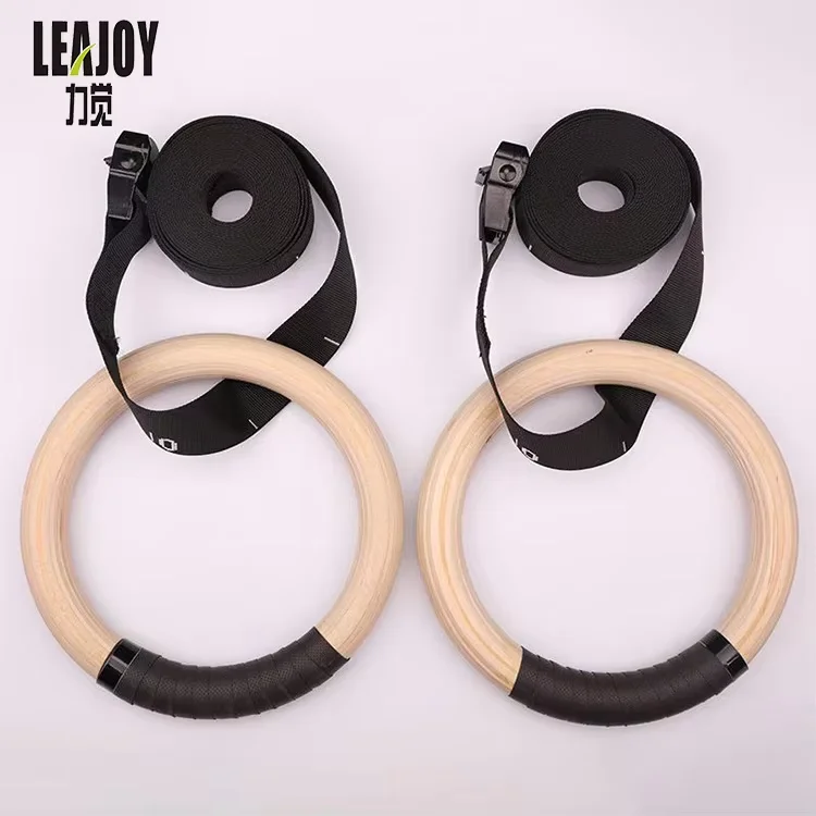 Gymnastics Rings 32mm Wooden Rings with Adjustable Long Straps with Scale Non-Slip Gym Rings for Home Gym