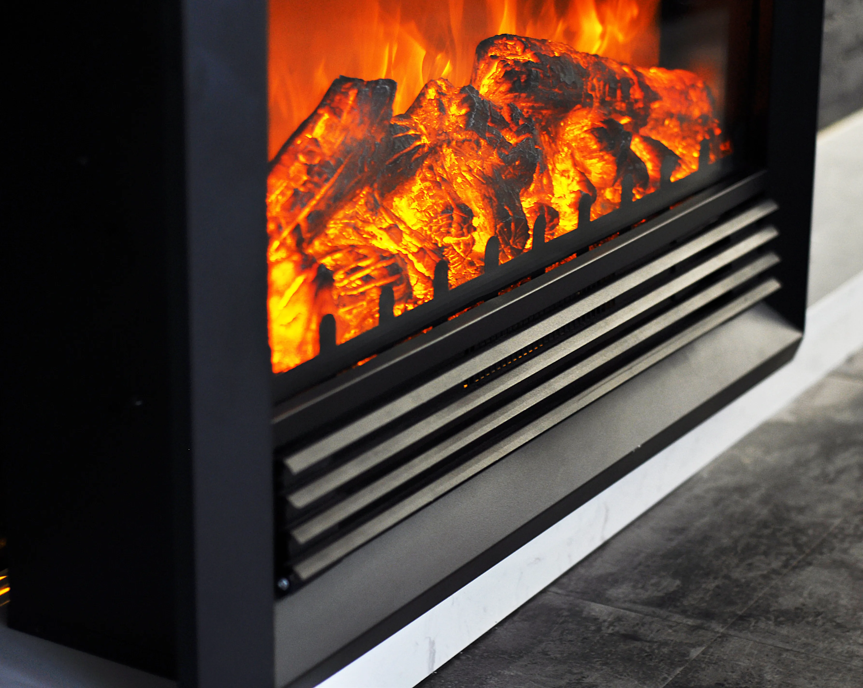 Black Painted Glass Top Front Vent Electric Fireplace Indoor