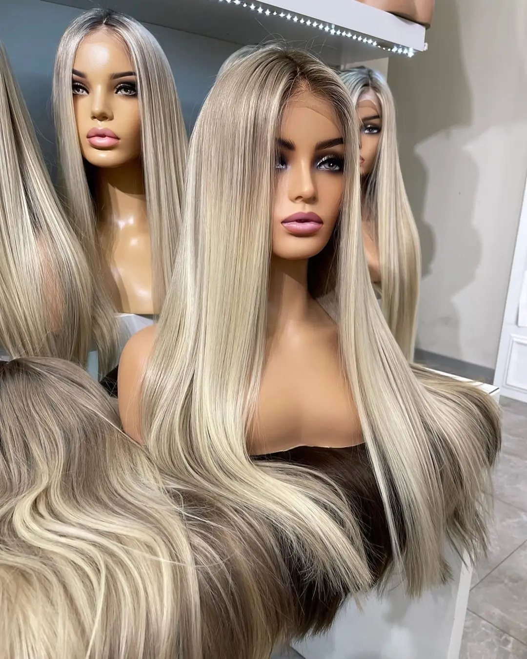 Kingdom Wholesale Price 100% Remy European Human Hair Jewish Kosher Wig Pale Platinum Balayage Color Lace Front Wigs For Women