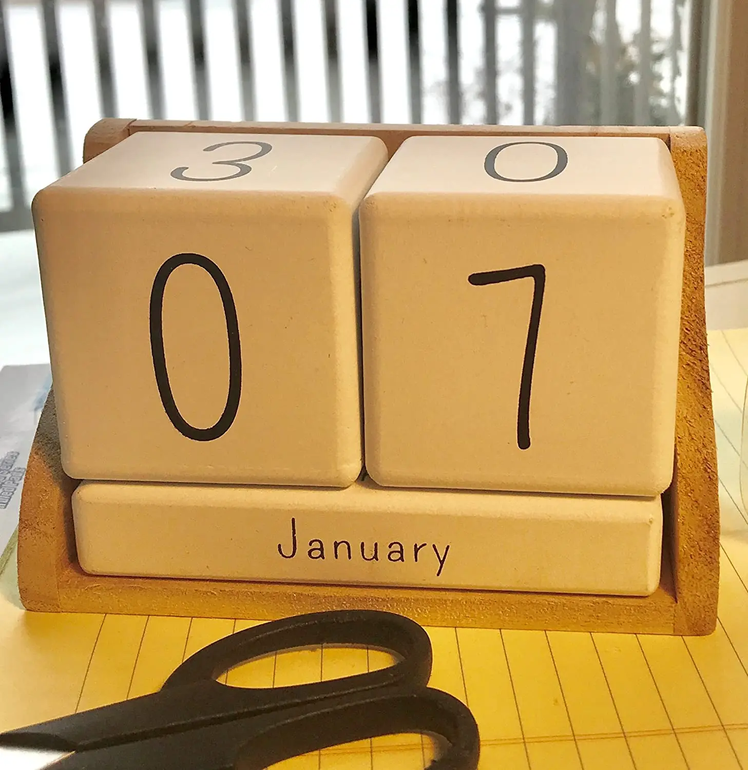 
The Rustic Perpetual Block Calendar, Desktop Accessory, Wood, White and Natural, 5 1/2 L x 2 3/4 W x 3 1/2 H Inches 
