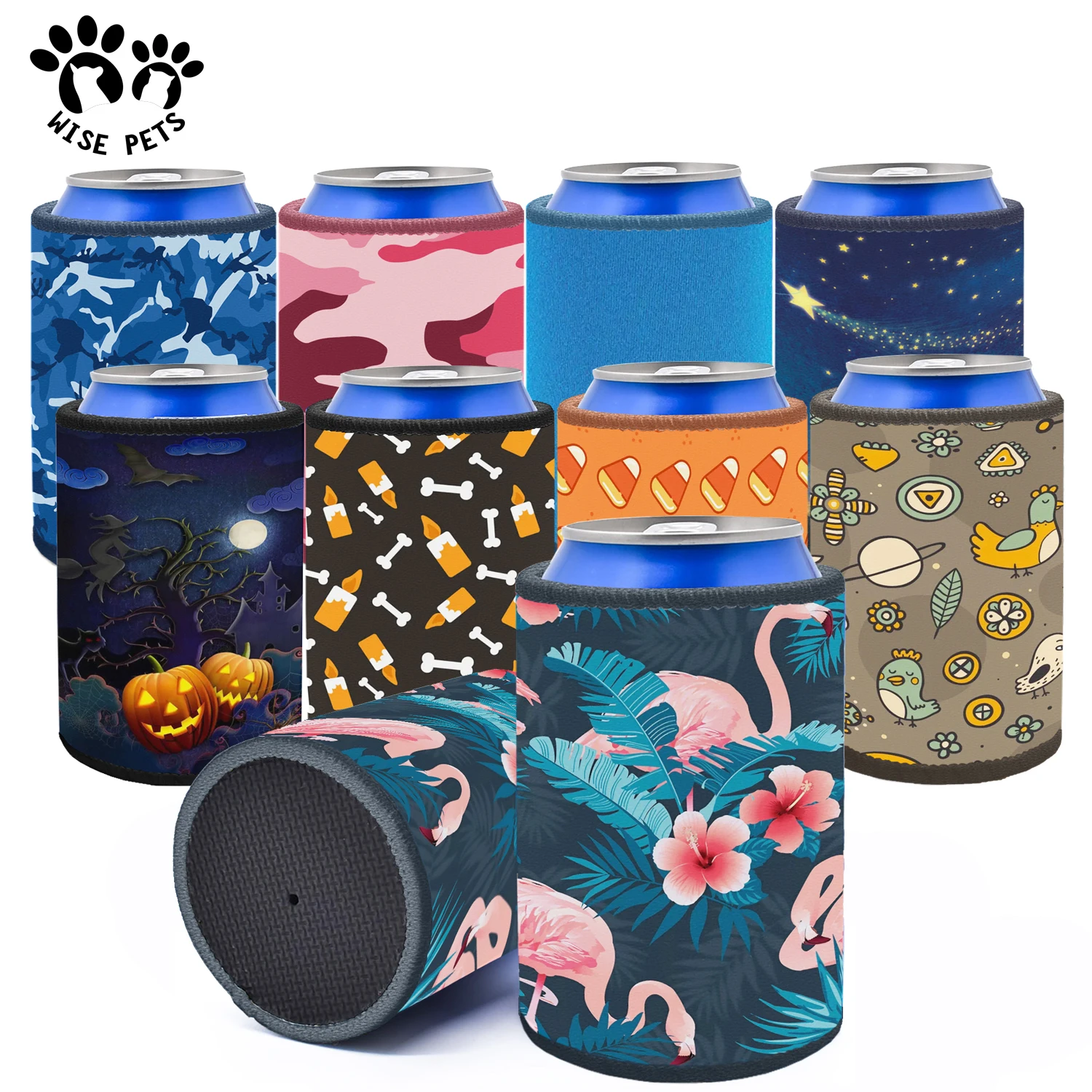 Custom Printing Sublimation 12oz Neoprene Can Cooler Stubby Holder With Logo / Slim Neoprene Collapsible Beer Can Cooler Sleeve