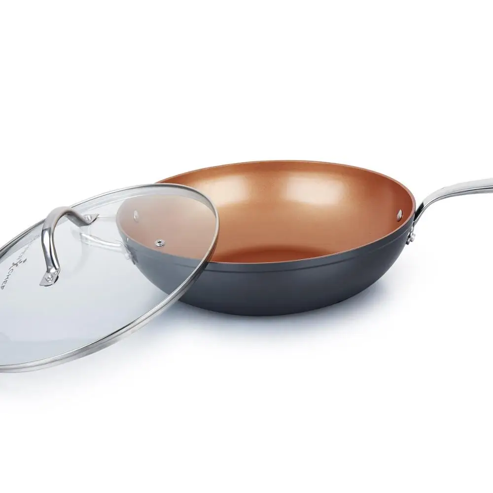 
china manufacture home cookware wok with stainless steel handle aluminum nonstick wok with lid forged wok 