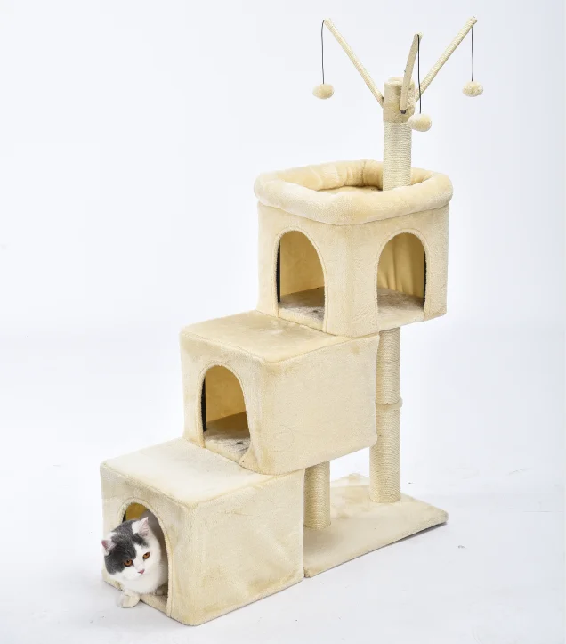 Petstar Cat Furniture Dangling Balls Scratcher Luxury Three Steps Cat Scratching Tree Tower Condo