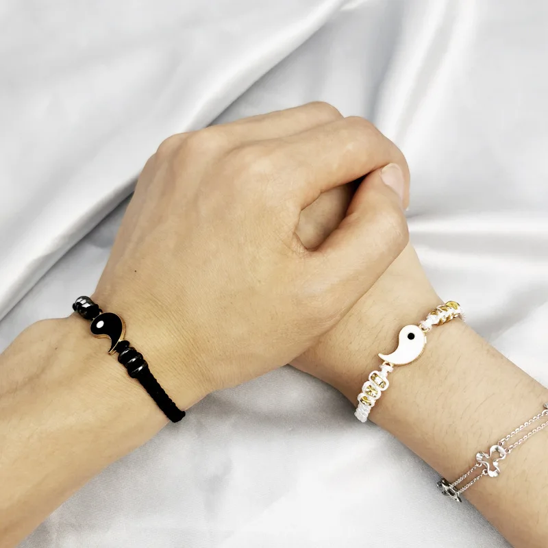 Fashion Adjustable Handmade Rope Bracelets Diamond Braided Bracelets Creative 2 Matching Yin Yang Tai Ji Bracelets for Women Men