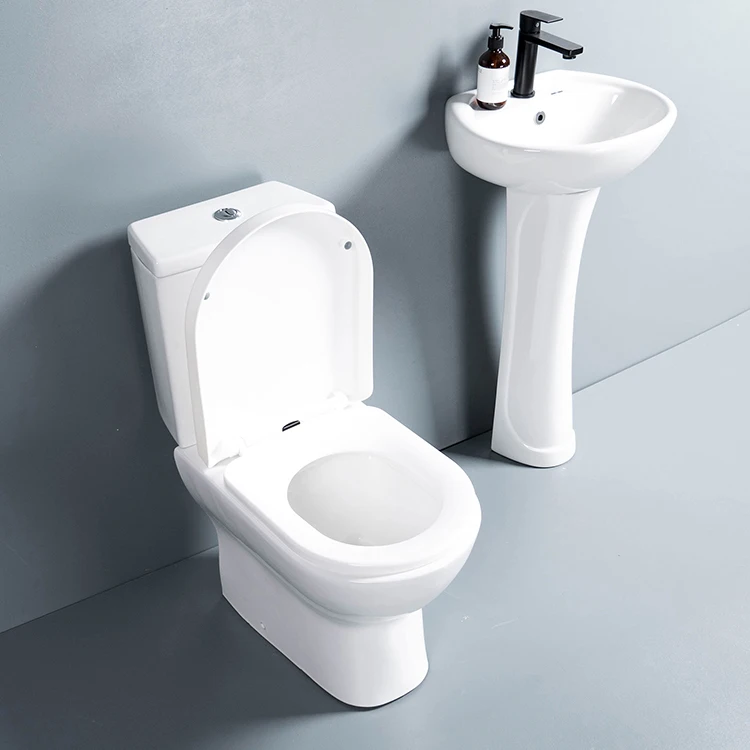 Customized Ceramic Floor Stand Toilet Sets Bathroom Washdown Two Piece WC Toilet With Pedestal Basins Sink
