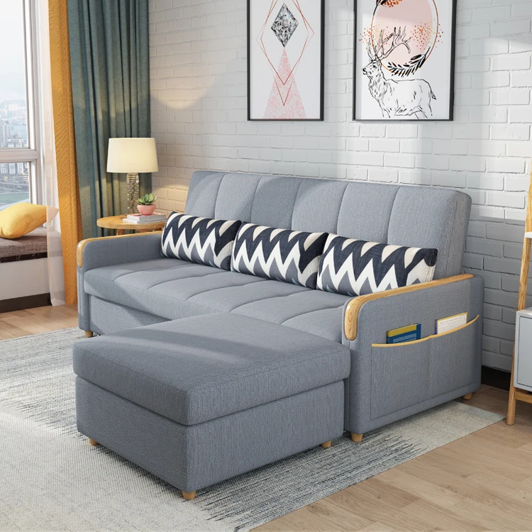 Nordic Wholesale Customized Fabric Sofa Cum Bed Leisure Couch Upholstered Sofa Bed With Ottoman