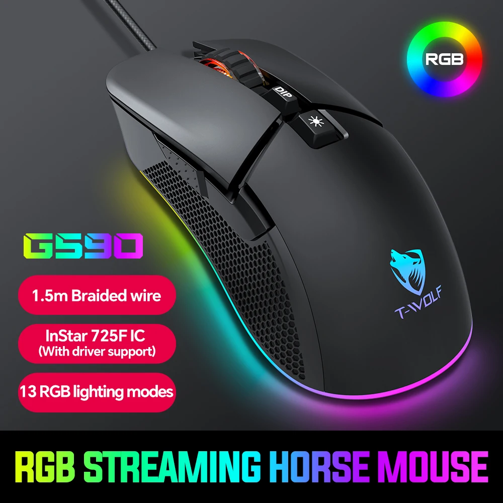 T-WOLF G590 Free cheap ergonomic magic rgb Mouse wired usb gaming mouse Glorious Mice for pc computer laptop