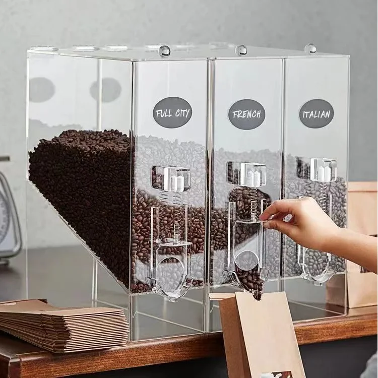 Пользовательский прямоугольный прозрачный контейнер для хранения риса, акриловые диспенсеры кофейных зерен