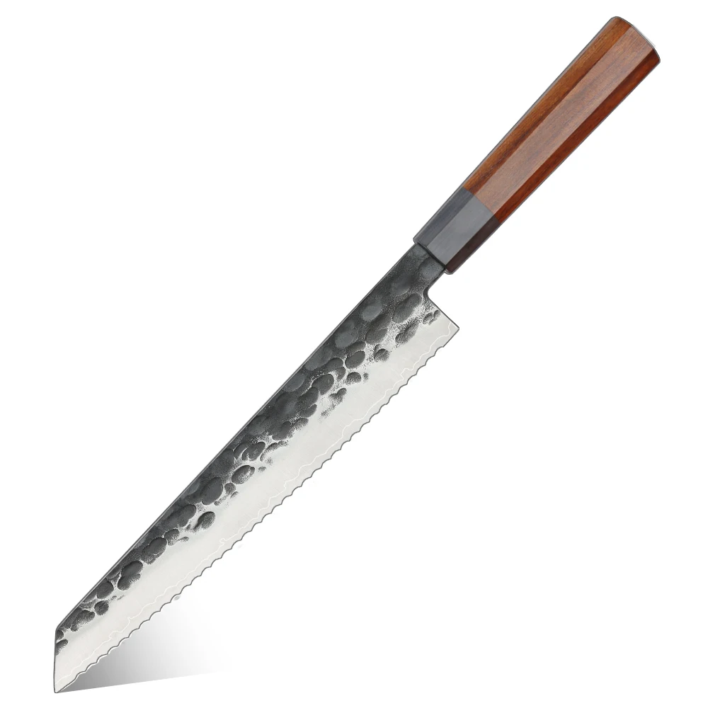 3 Layers steel 9Cr18mov clade steel 9.5inch bread knife sells top grade military grade ebony handle bread cake knife