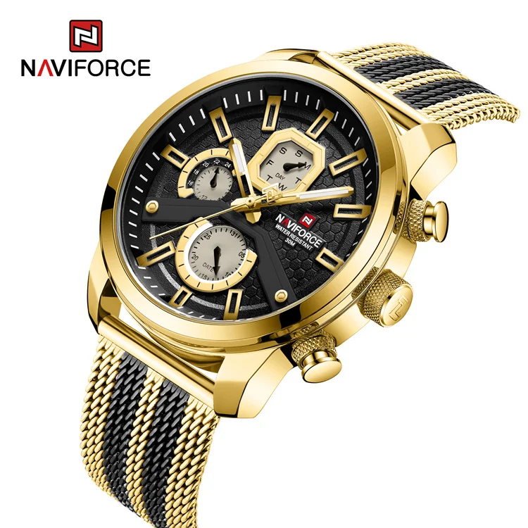 Роскошные Мужские кварцевые часы NAVIFORCE 9211S GB со светящимися руками