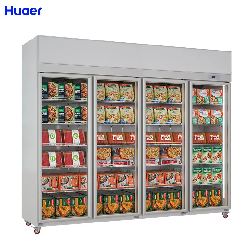upright cooler display cabinet 4 door commercial refrigerator freezer