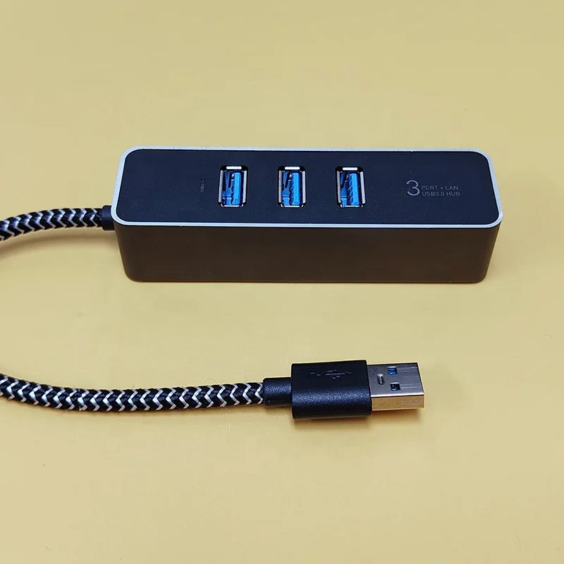 Aluminum 3 Port USB 3.0 Hub with RJ45 1000 Gigabit Ethernet Adapter Converter LAN Wired USB Network Adapter for Ultrabooks