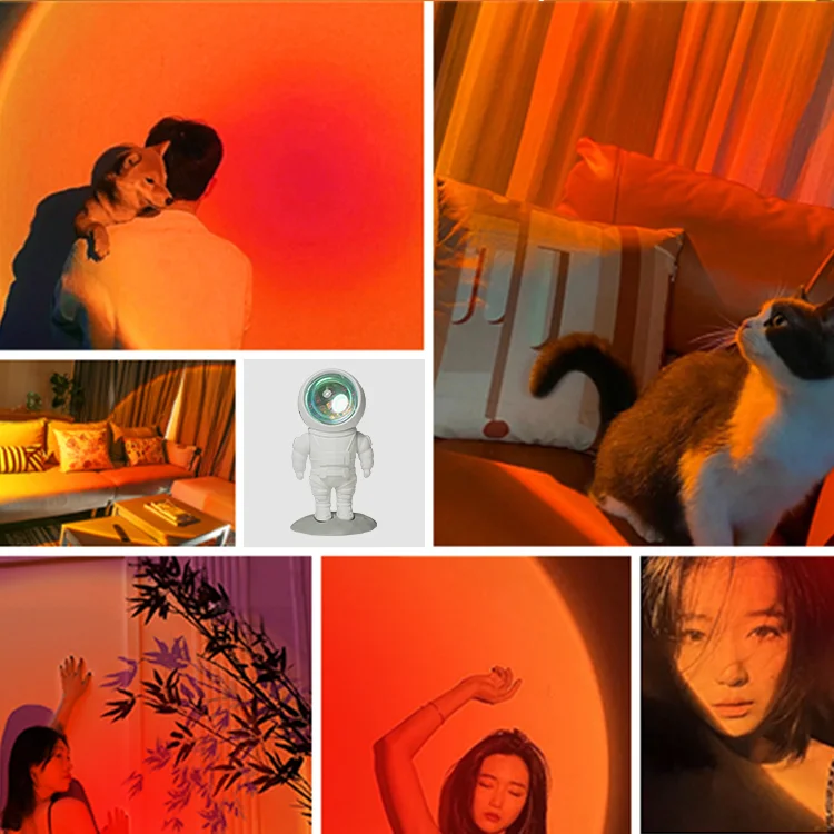 New Product Astronaut 360 Degree Rotation Night Light Rechargeable LED Touch Sunset Rainbow Projector Lamp For Living Room