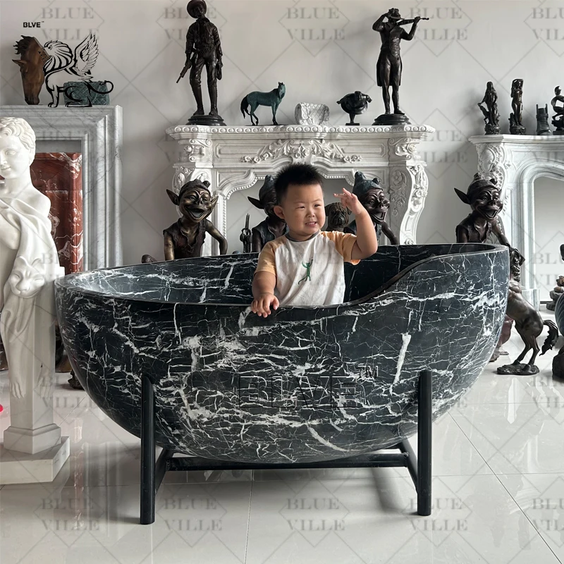 BLVE Hotel Indoor Luxury Bathroom Decorative Natural Marble Bathtub New Design Italian Marble Trapezoidal Bathtub In Stock