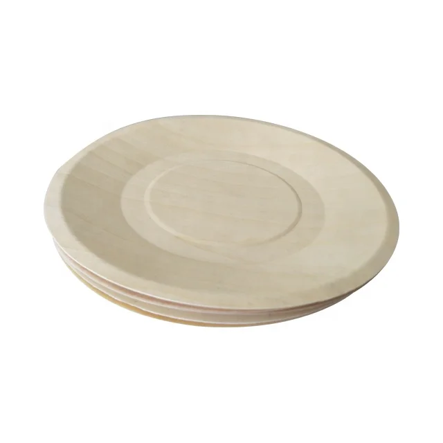 
Food grade bio natural wood tray 9inch round disposable wooden plate eco friendly 