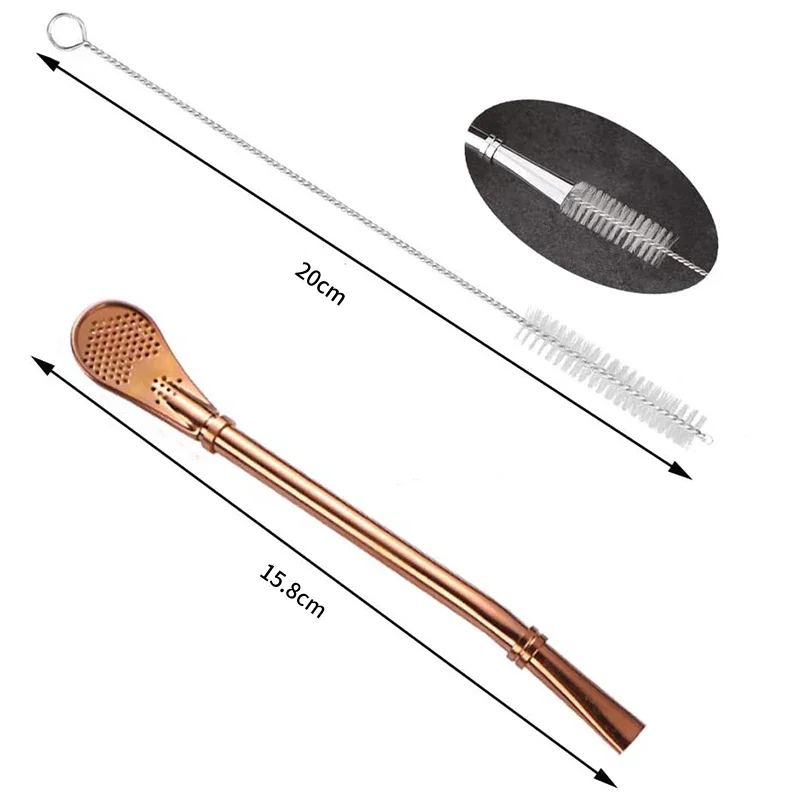 2in1 Stainless Steel Drinking Straw Spoon Tea Filter Yerba Mate Tea Straws Bombilla Gourd Reusable Tea Tools Bar Accessories
