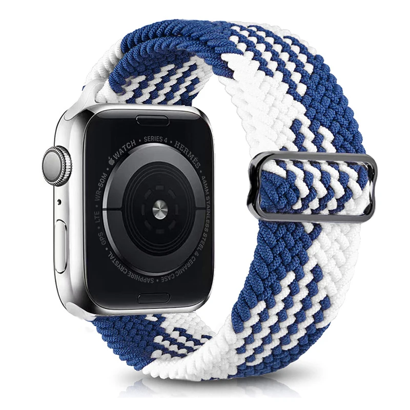 Ремешок нейлоновый для часов регулируемый эластичный браслет Apple Watch Series 6 5 4 3 2 1 38 40 42 44