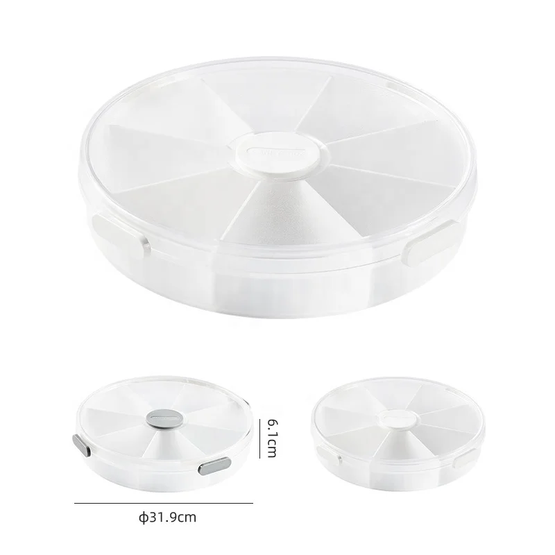 2024 Home And Kitchen Creative Divided Serving Platters Rotating Vegetable Tray With 8 Compartments Plastic Snack Serving Bin