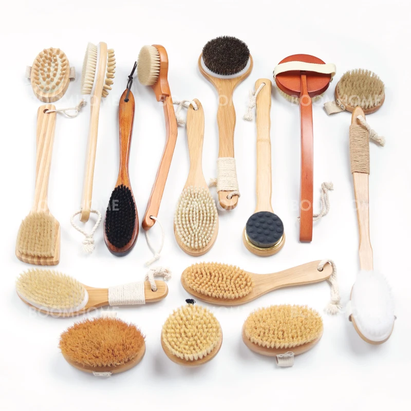 Private Label Long Wood Handle Body Back Washing Sponge Exfoliating Bath & Shower Dry Skin Brushing Sisal  bath brushes
