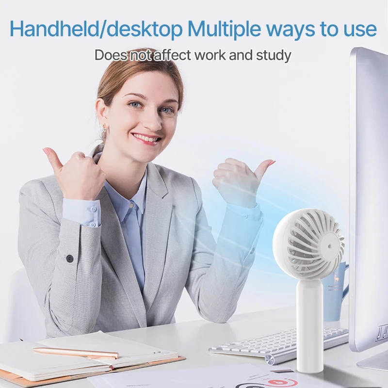 Mini Handheld USB Powered Plastic Fan Portable Air Cooling Device with KC Battery Charge Eltric Spray Ice Pack Hand Fan