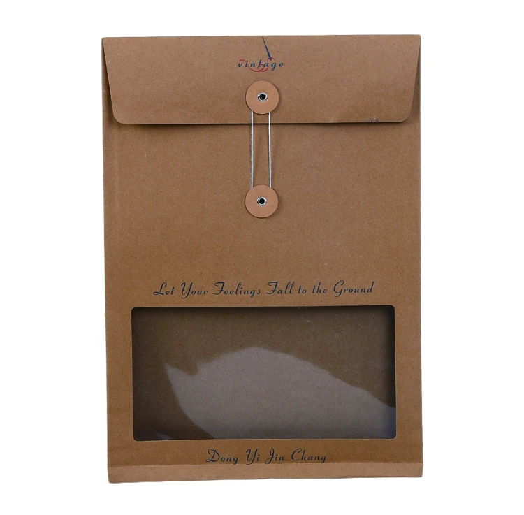 A4 kraft string and button envelopes with window custom design