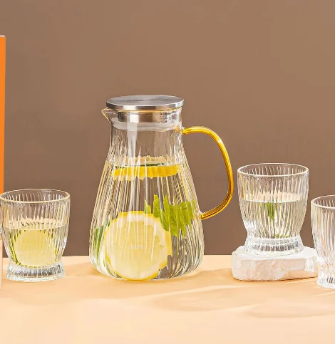 Home use durable stylish fancy water filter jug cups set with handle and plastic lid