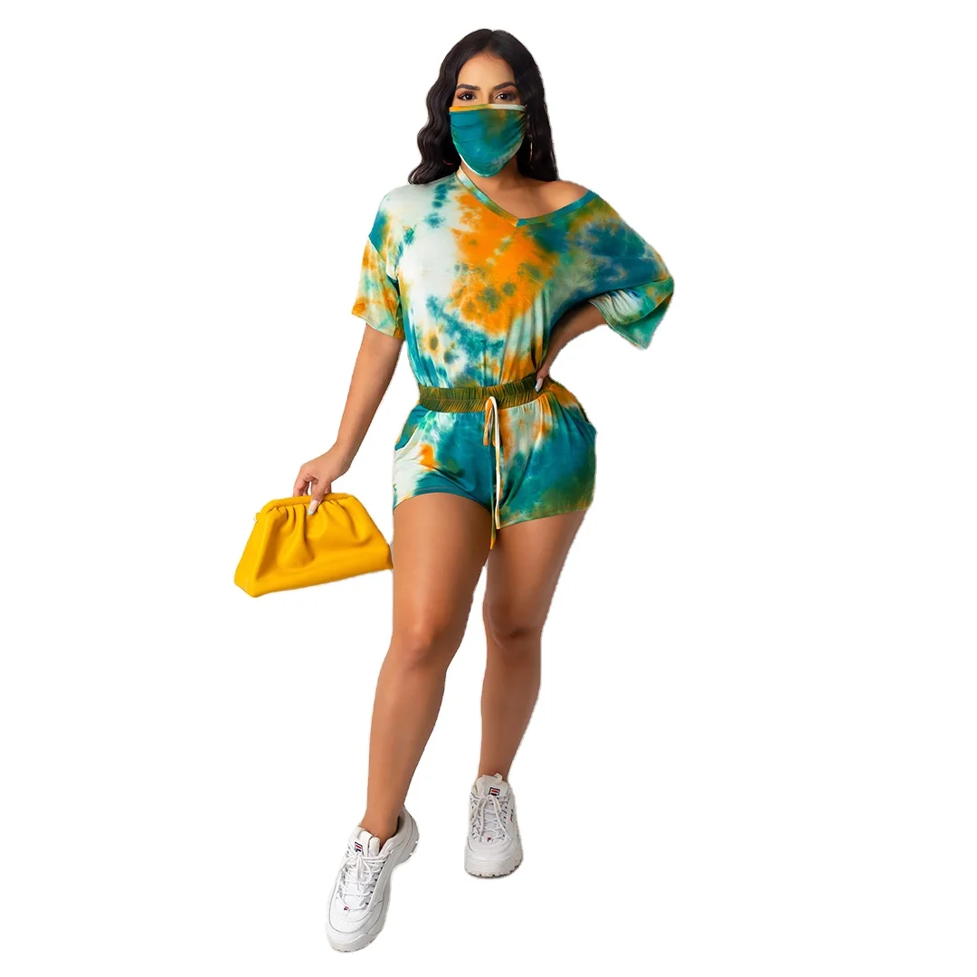 
New Tie-DyeVCollar Casual Fashion Shorts Three-Piece Suit 