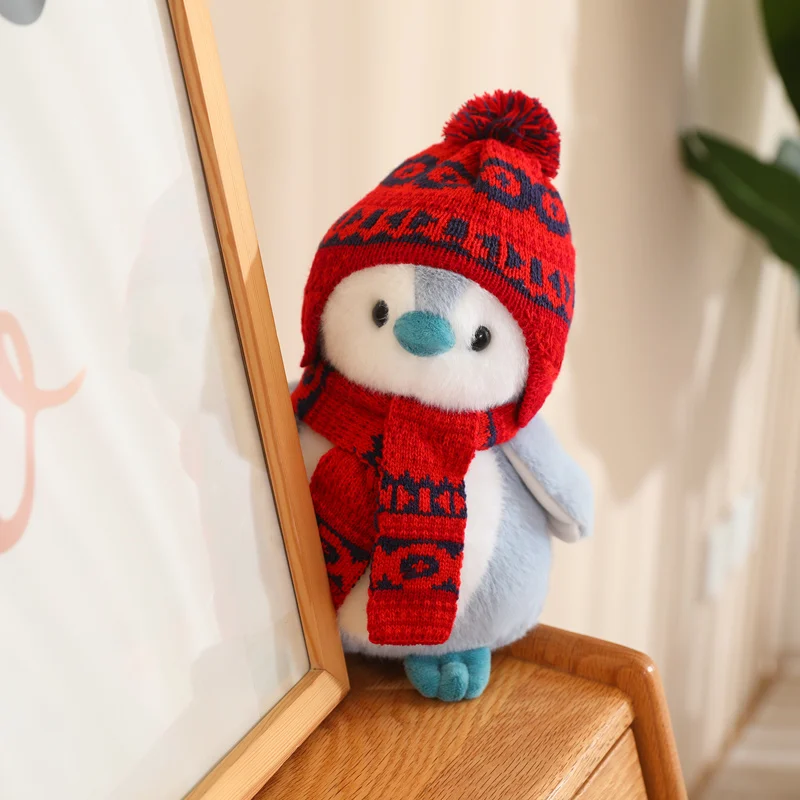 Penguin Stuffed Animal Toys with Hat Scarf Lifelike Soft Penguin Plush Toy Penguin Plush Pillow Aquarium