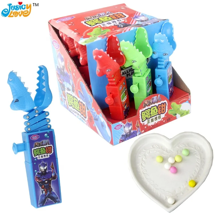 China wholesale funny crocodile telescopic pliers toy with tablet candy
