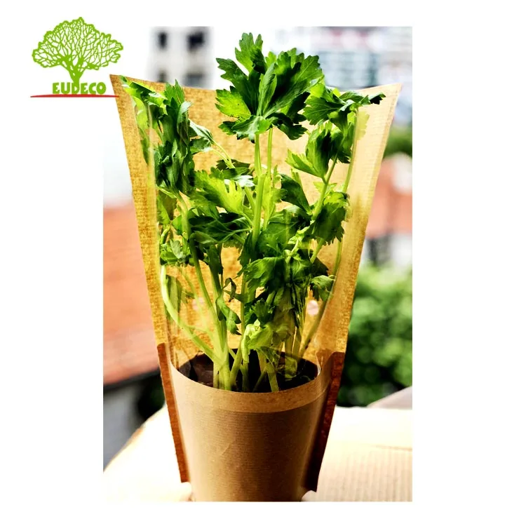 New Herb Garden FSC Eco Friendly Vegetable Perforated  Leather Kraft Paper Carry Bags for Fruits and Vegetables