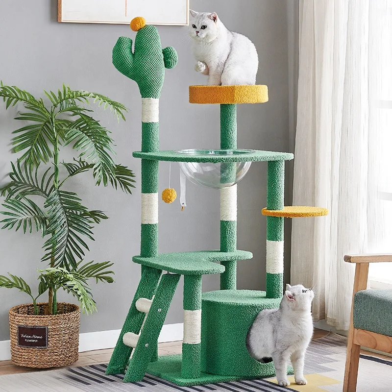 Low price wholesale customized for large cats indoor cat scratcher forest style cactus sisal scratching cat tree