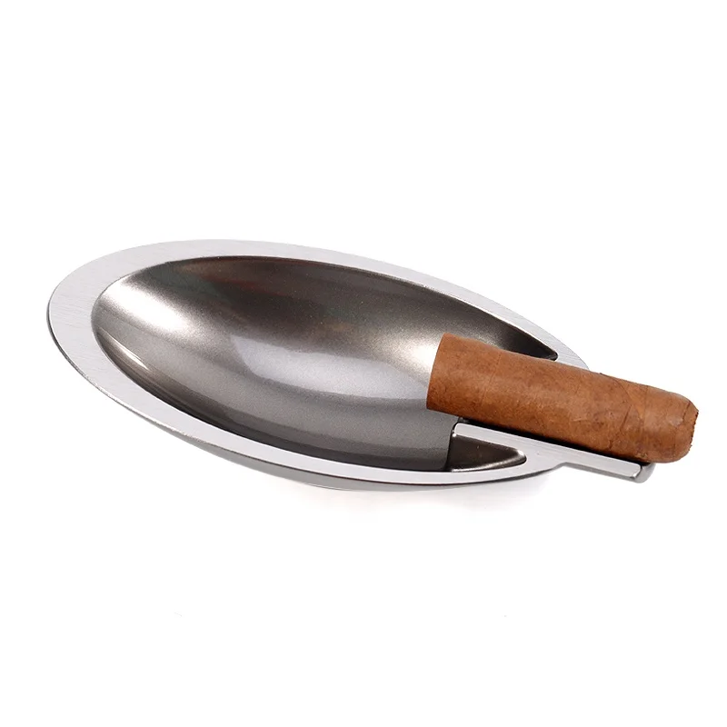 JF-087 JIFENG hot sales promotion cigar gift customized logo oval shape aluminium metal small single cigar ashtray