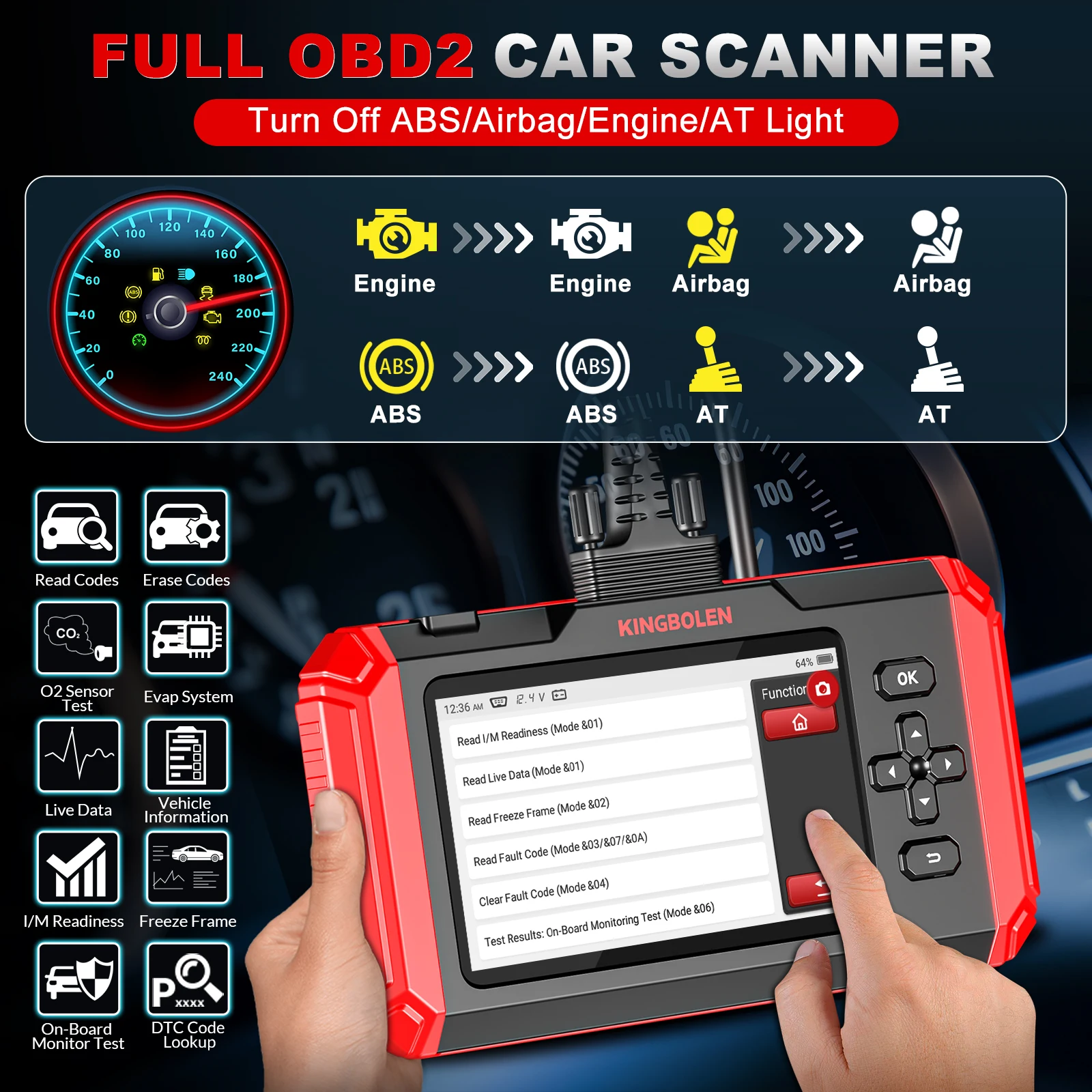 Kingbolen S500 автомобильный диагностический инструмент OBD2 с 4 системами ABS SRS ECM TCM PK CRP123X